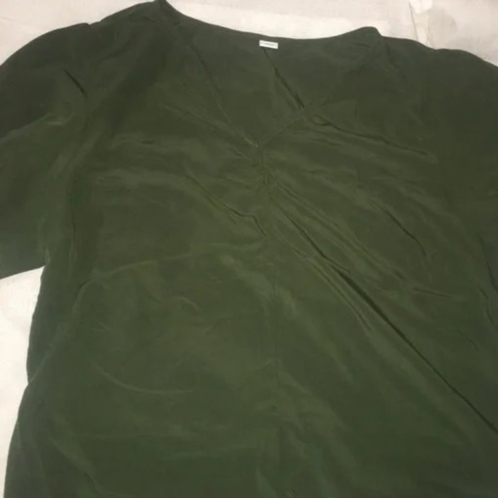 Precious Olive Green Satin Blouson Short Sleeve Blouse - XL